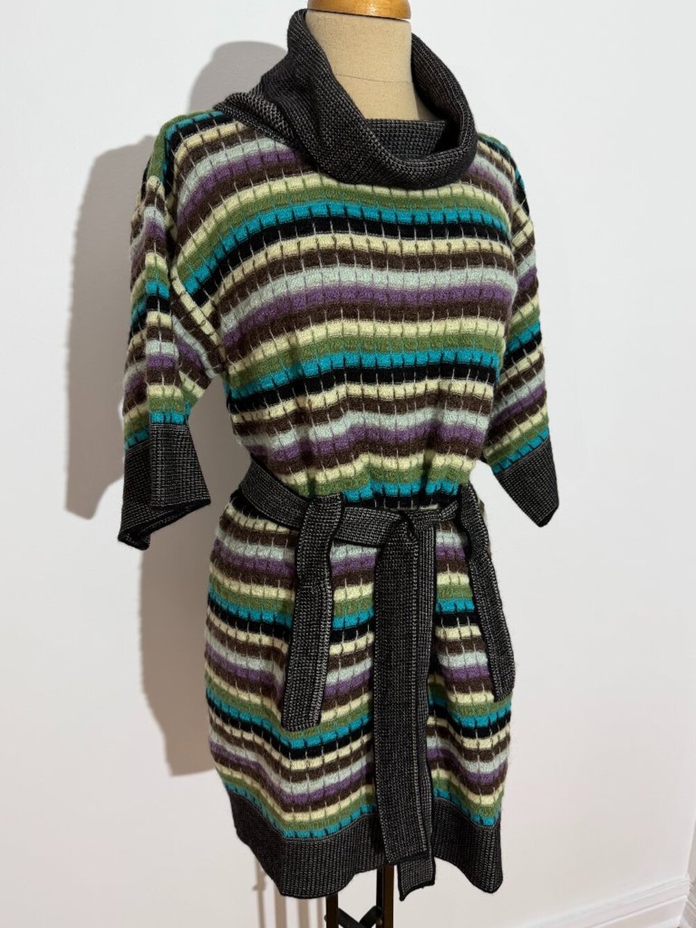M by Missoni Y2K Striped Wool Knit Belted Sweater Dress